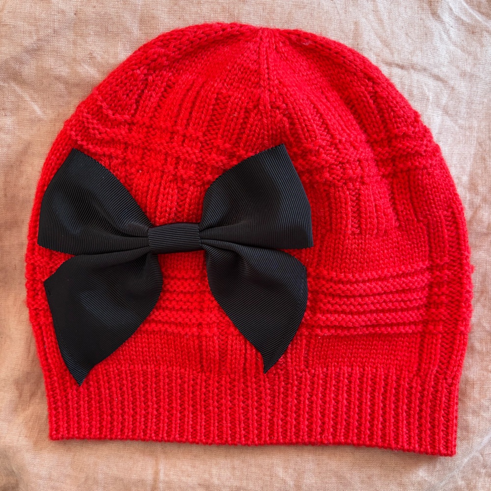 Kate Spade Women’s Red Knit Hat with Black Bow